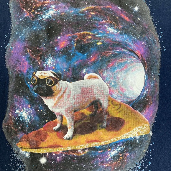Pug Space Pizza Surfer Men's Small T-Shirt Goggles Galaxy Dog Lovers Tee Shirt - Picture 11 of 11